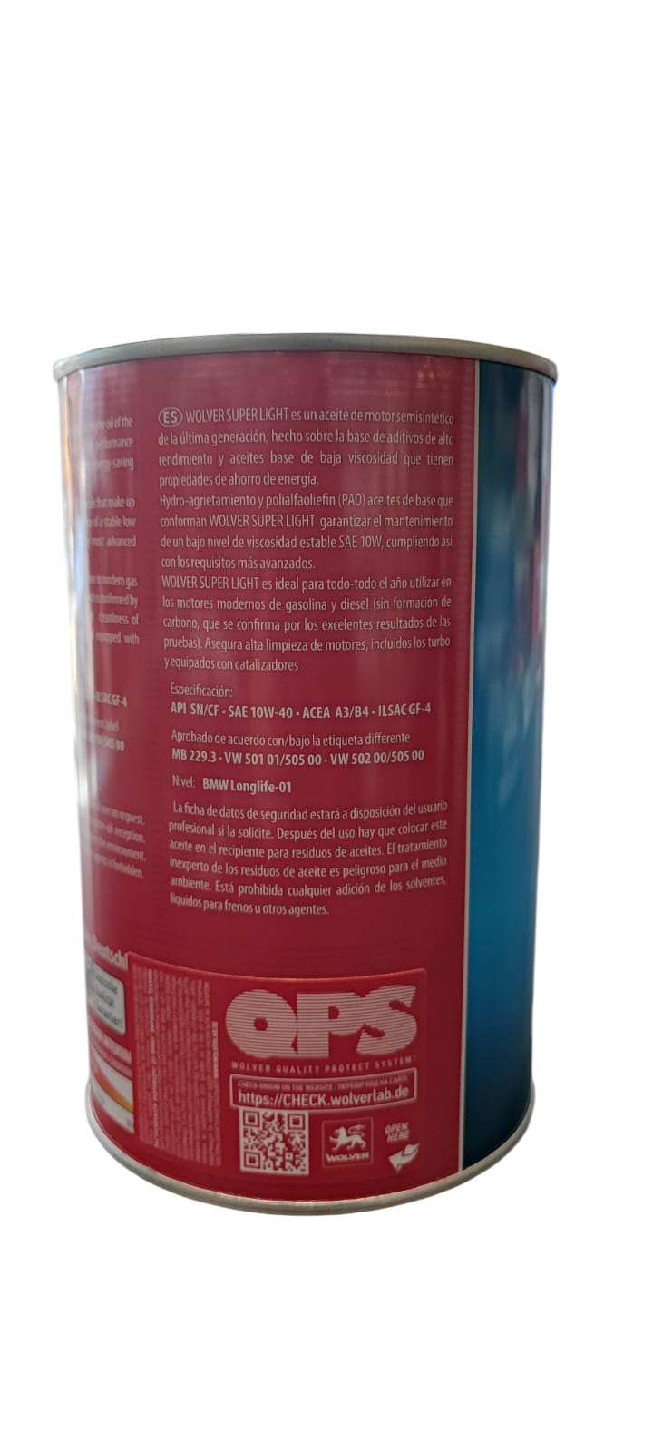 ACEITE 10W40 WOLVER SUPER LIGHT 1 LITRO SEMISINTETICO