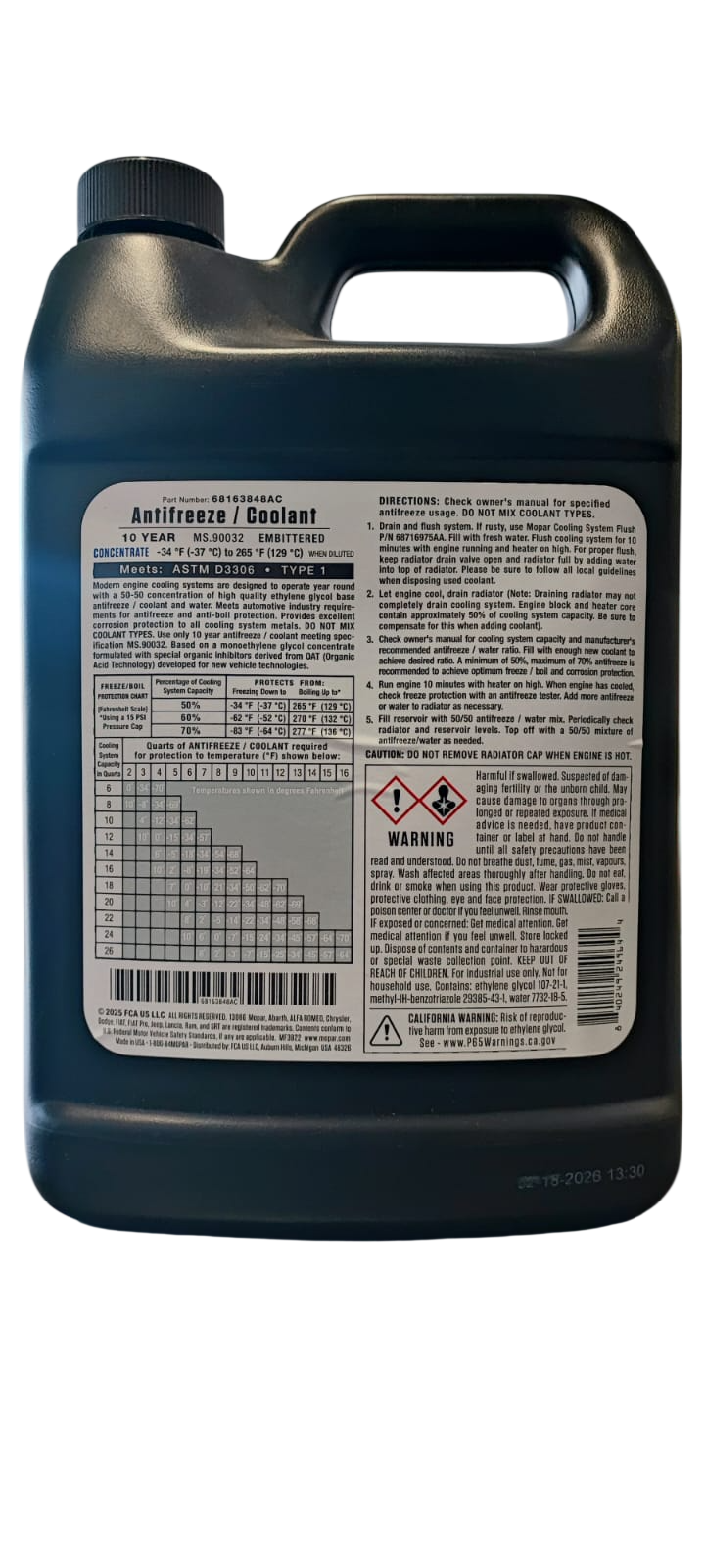 Anticongelante Mopar 10 años Concentrado 3,78lt