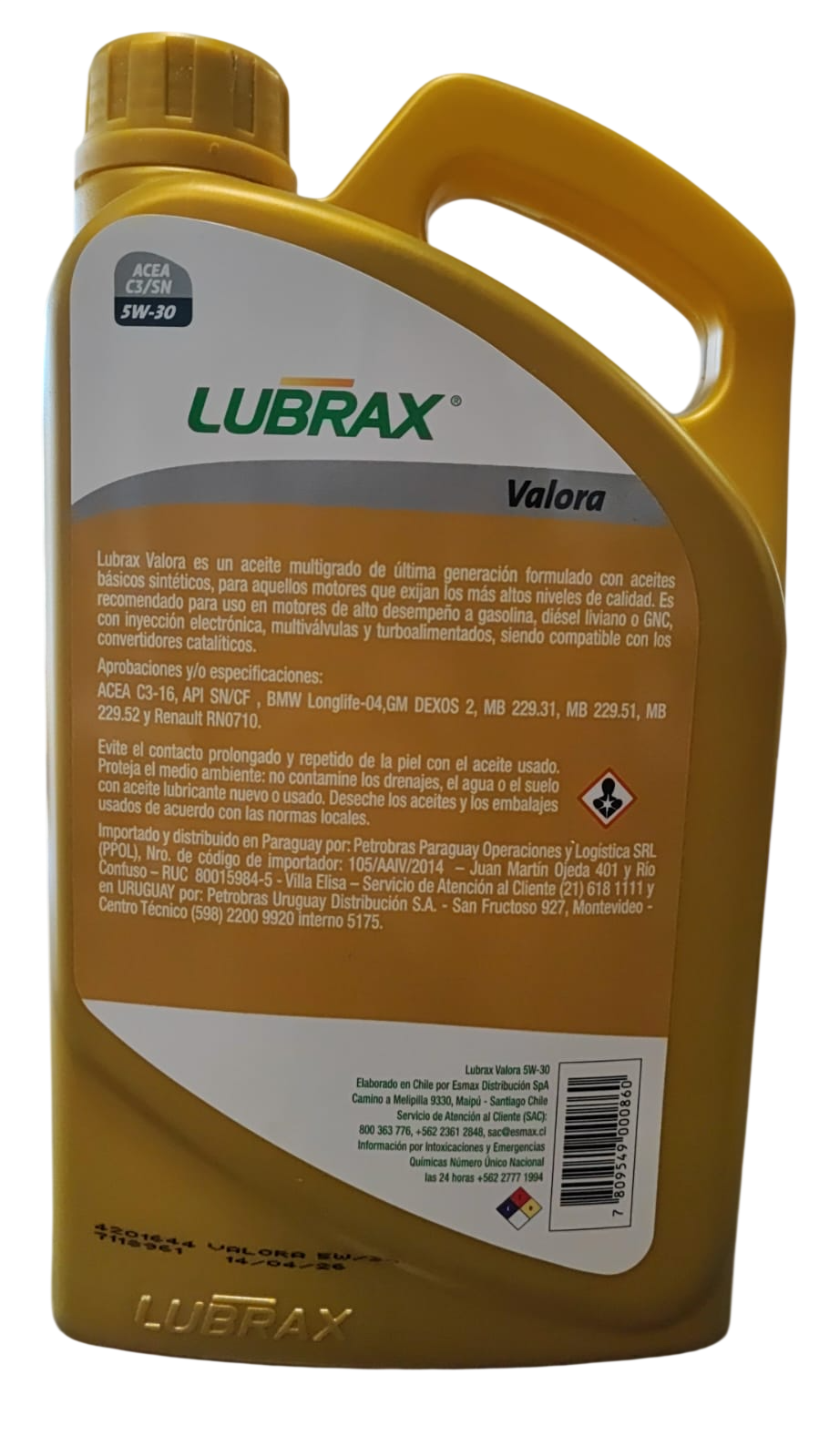 ACEITE 5W30 LUBRAX 100% SINTETICO