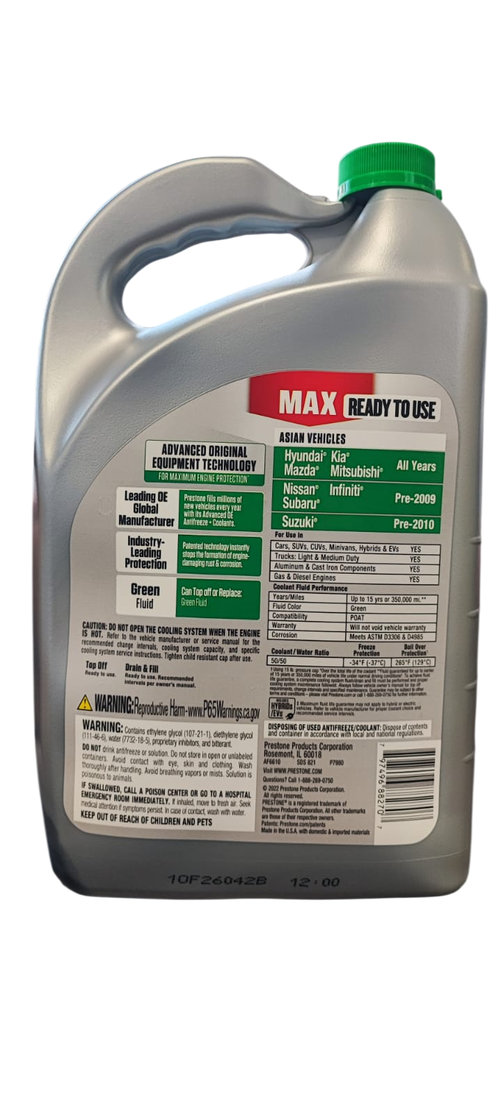 Prestone Anticongelante/Coolant vehiculos Asiaticos Verde 50% 3,78L