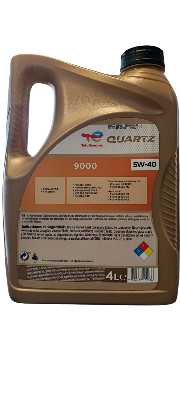 Aceite Motor 5w40 Total Quartz 9000 4LTS