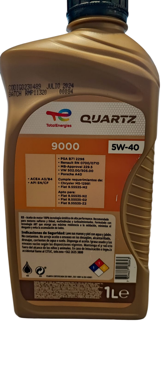 ACEITE 5W40 TOTAL QUARTZ 9000 1 LT