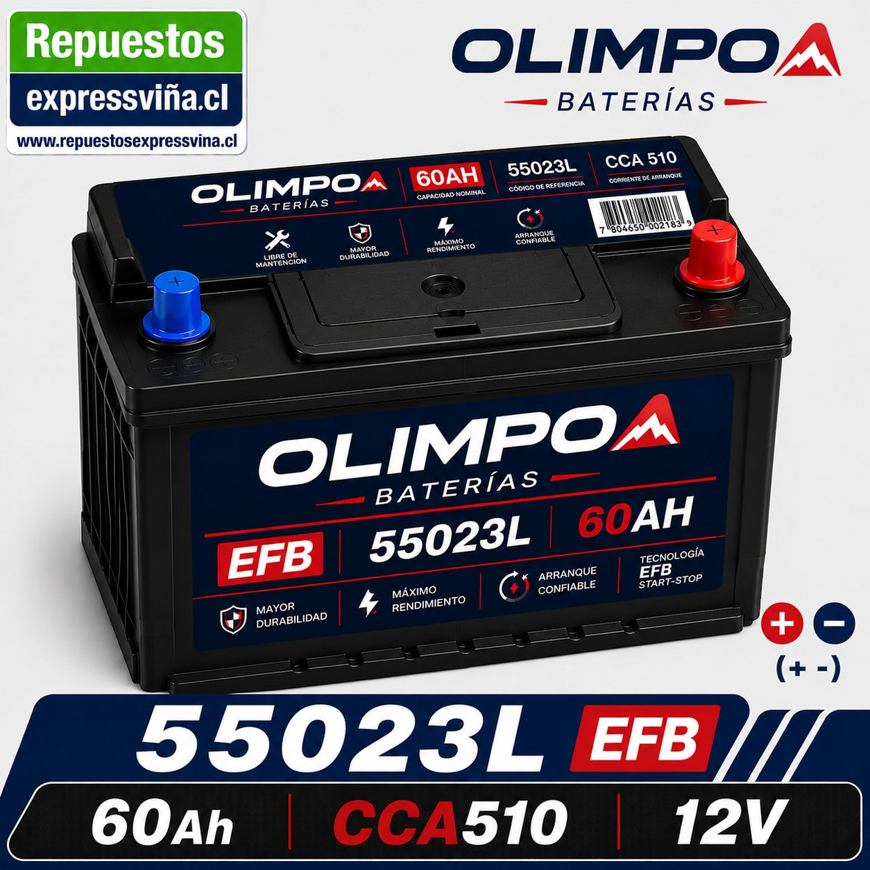 BATERIA OLIMPO 60 AH 510 CCA 12V POSITIVO DERECHA