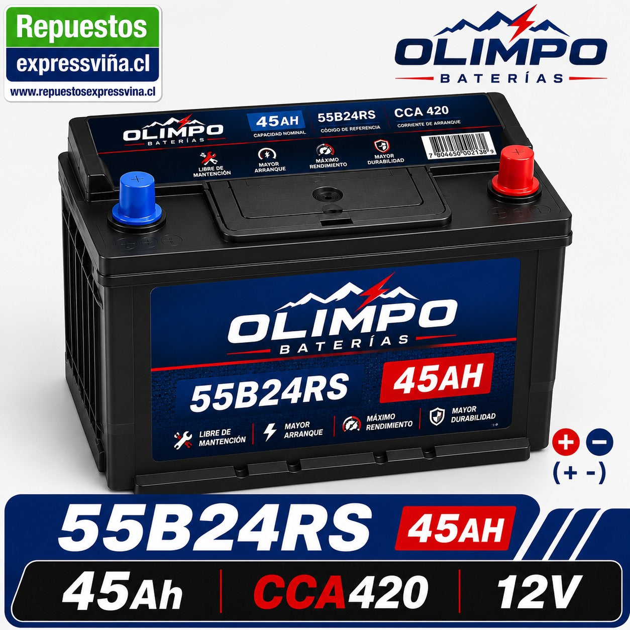 BATERIA OLIMPO 45 AH 420 CCA 12V POSITIVO IZQUIERDA