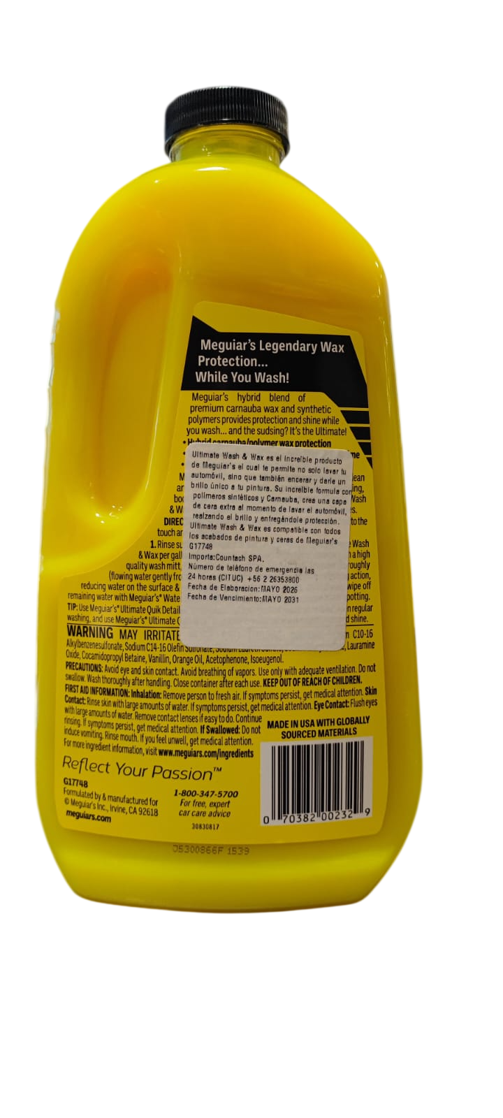 MEGUIARS WASH & WAX ULTIMATE HYDROPHOBIC POLYMER TECHNOLOGY 1.42 LT
