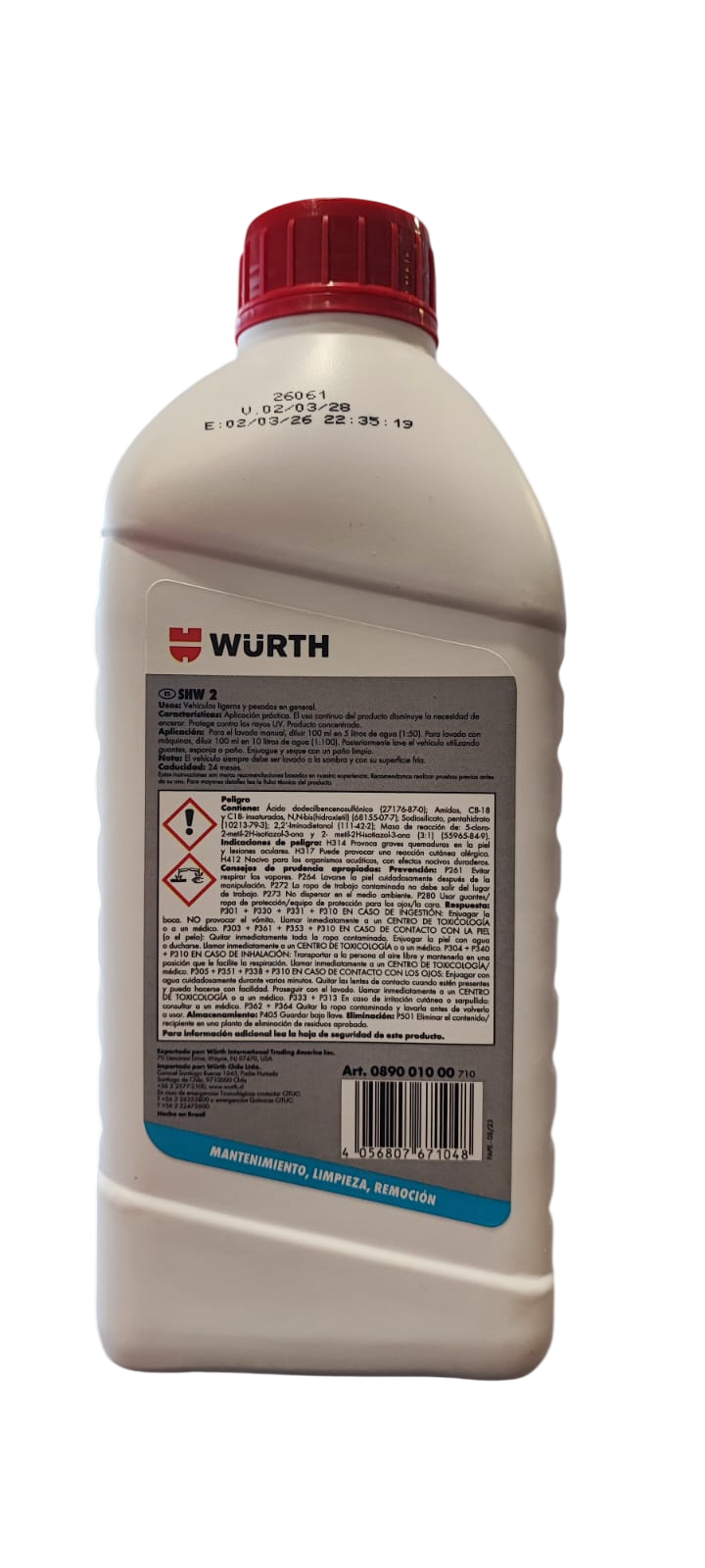 SHAMPOO CON CERA WURTH SHW 1 LITRO CONCENTRADO