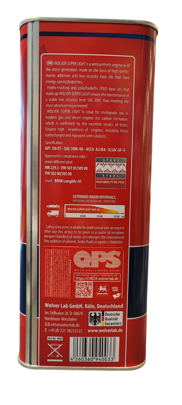 ACEITE 10W40 WOLVER SUPER LIGHT 4 LITROS SEMISINTETICO