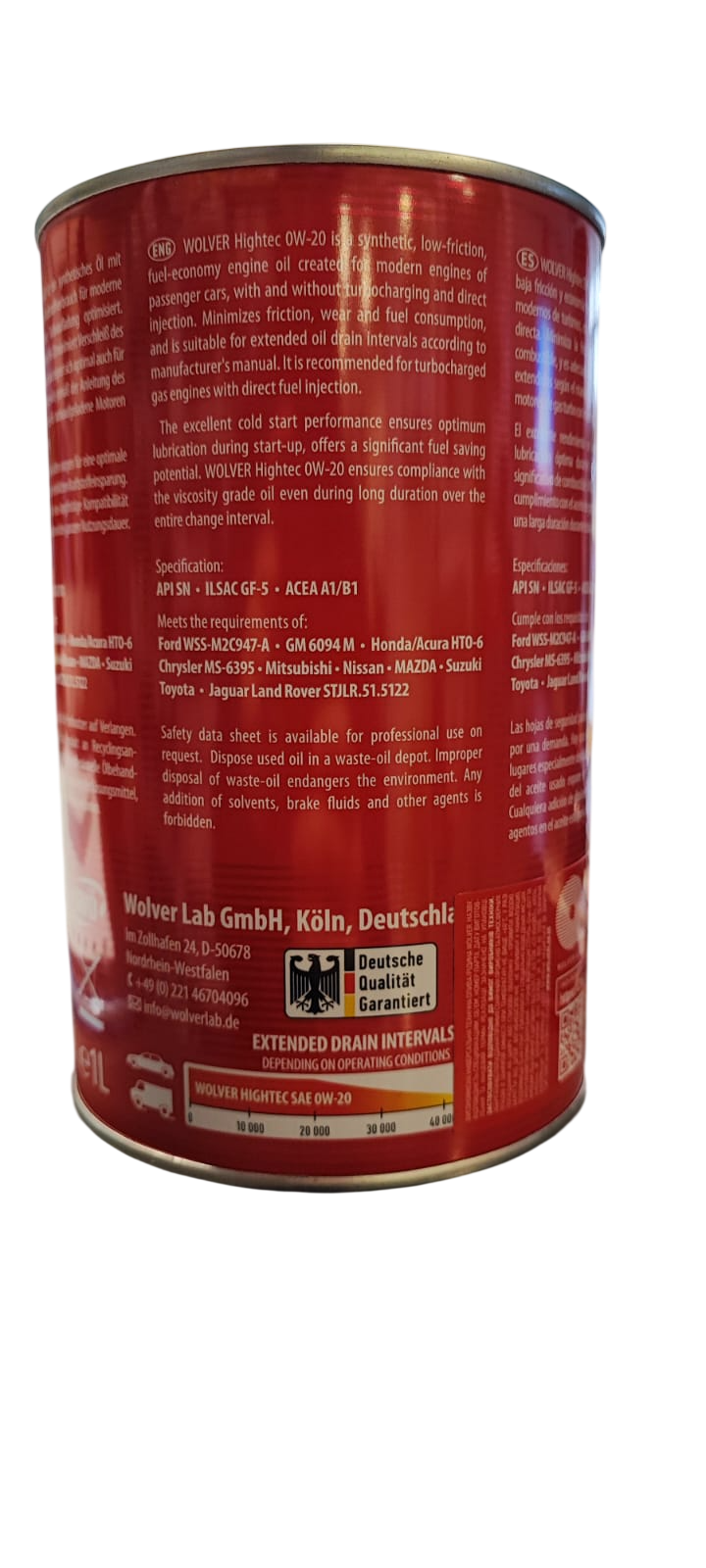 ACEITE 0W20 WOLVER HIGH TEC SINTETICO 1 LITRO