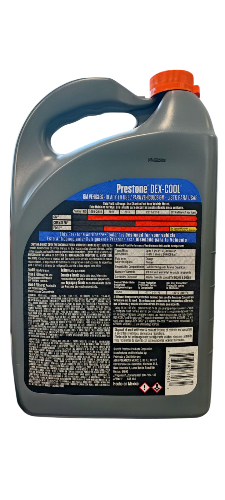 Coolant Prestone Dexcool GM 50/50 Color Naranja 3.78 Lts