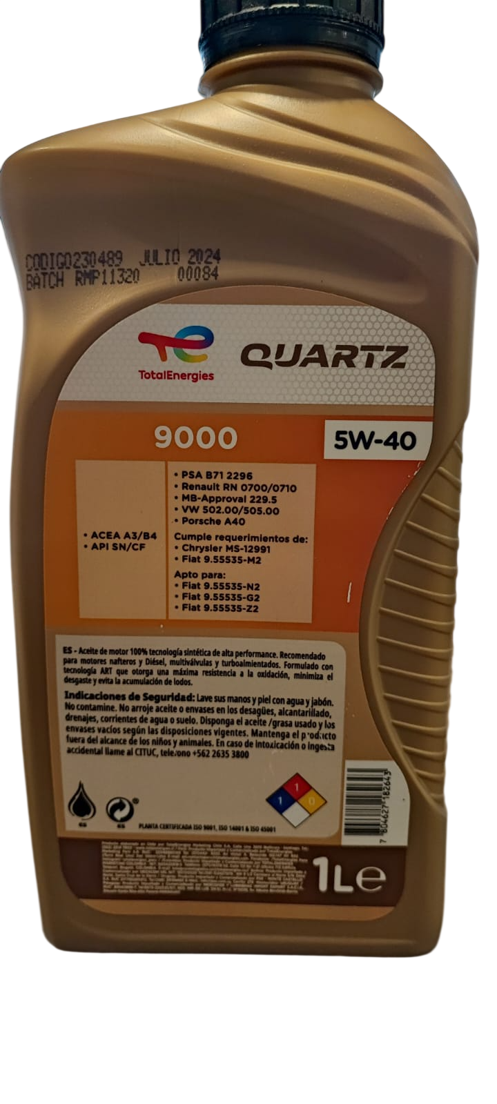 ACEITE 5W40 TOTAL QUARTZ 9000 1 LT
