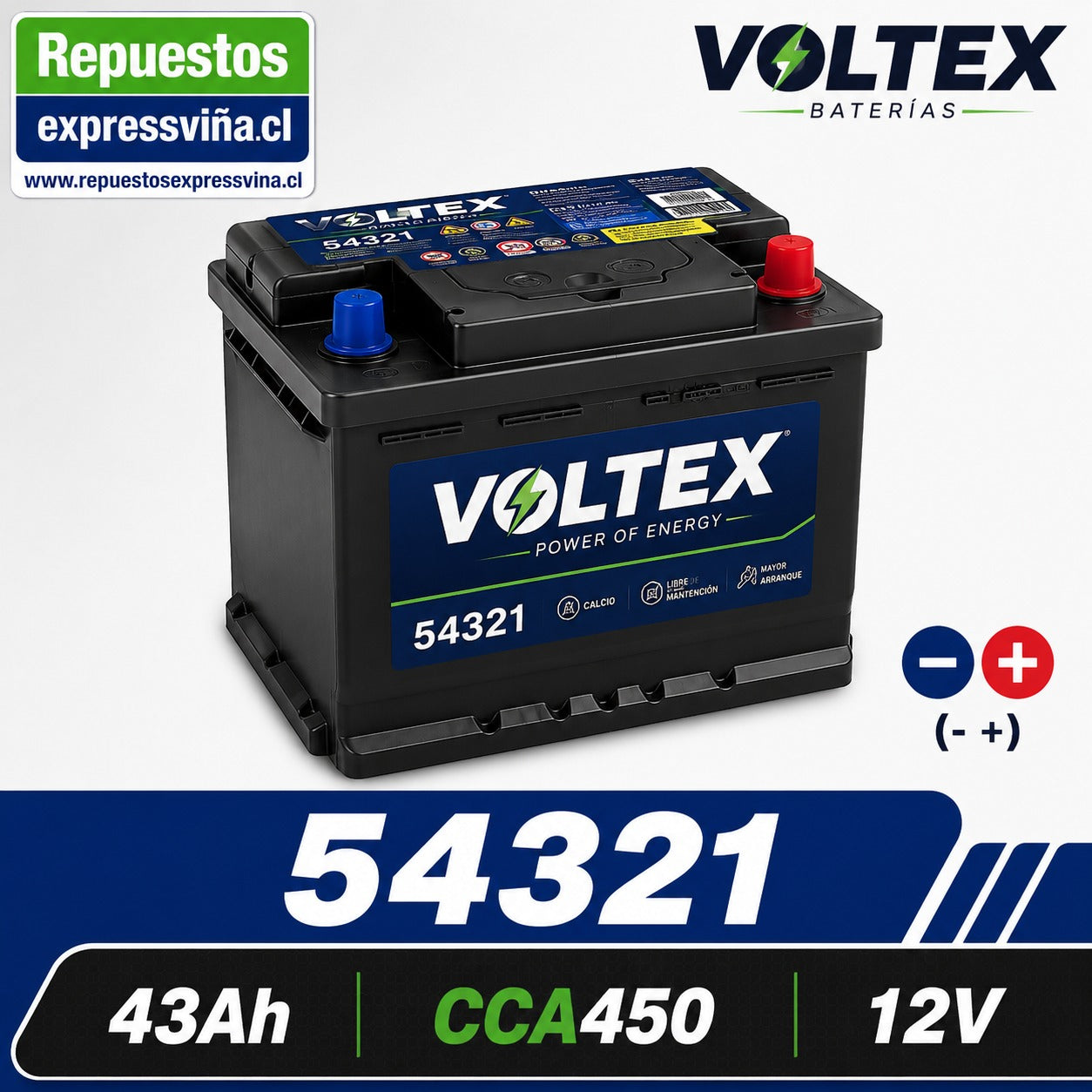 BATERIA VOLTEX 43 AH 450 CCA 12V POSTIVO DERECHA