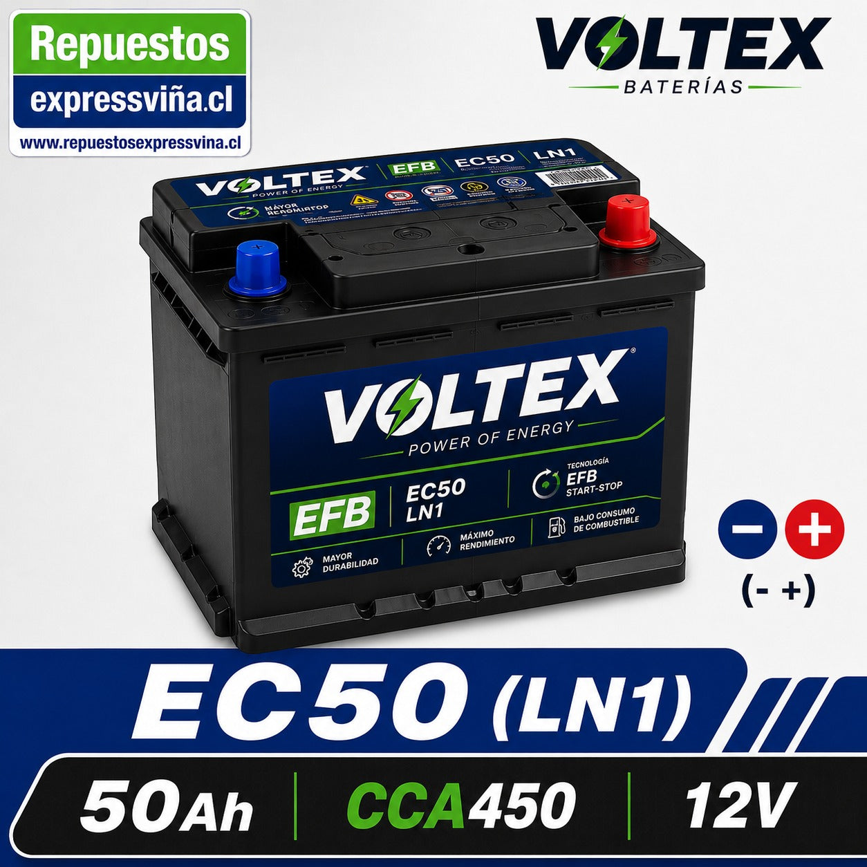 BATERIA VOLTEX 50 AH 450 CCA 12V POSTIVO DERECHA