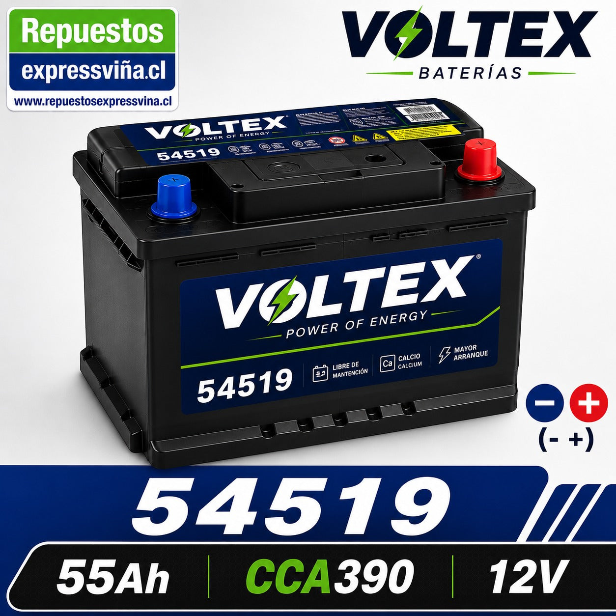 BATERIA VOLTEX 55AH 390 CCA 12V POSTIVO DERECHA