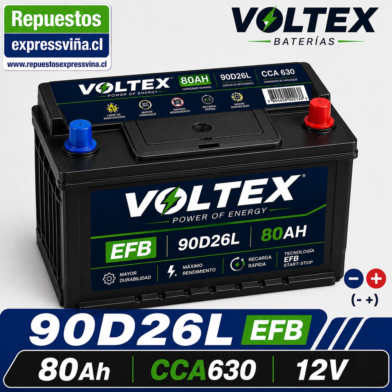 BATERIA VOLTEX 80AH 630 CCA 12V POSTIVO DERECHA