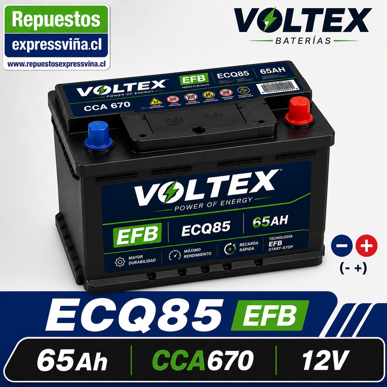 BATERIA VOLTEX 65AH 670 CCA 12V POSITIVO DERECHA