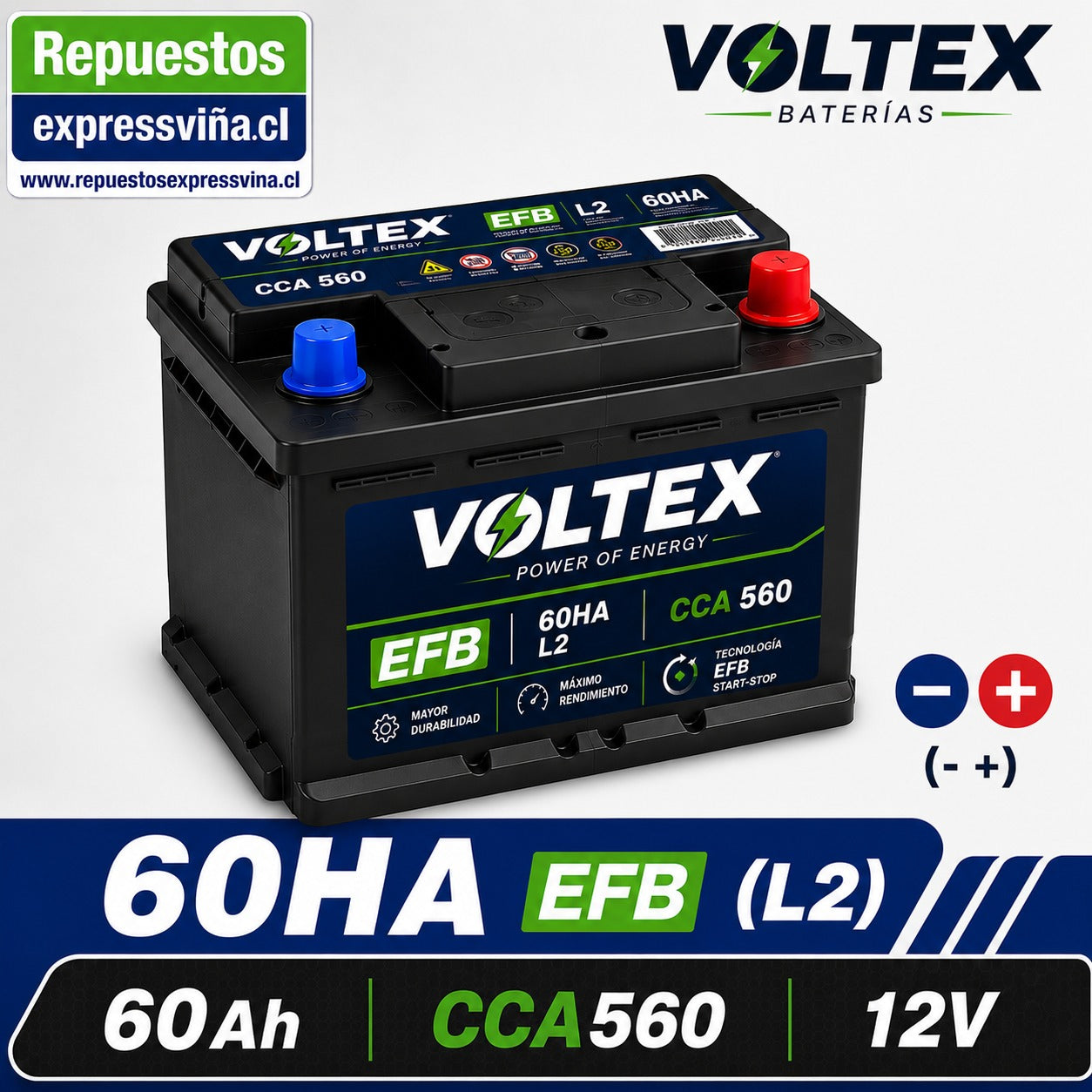 BATERIA VOLTEX 60 AH 560 CCA 12V POSITIVO DERECHA