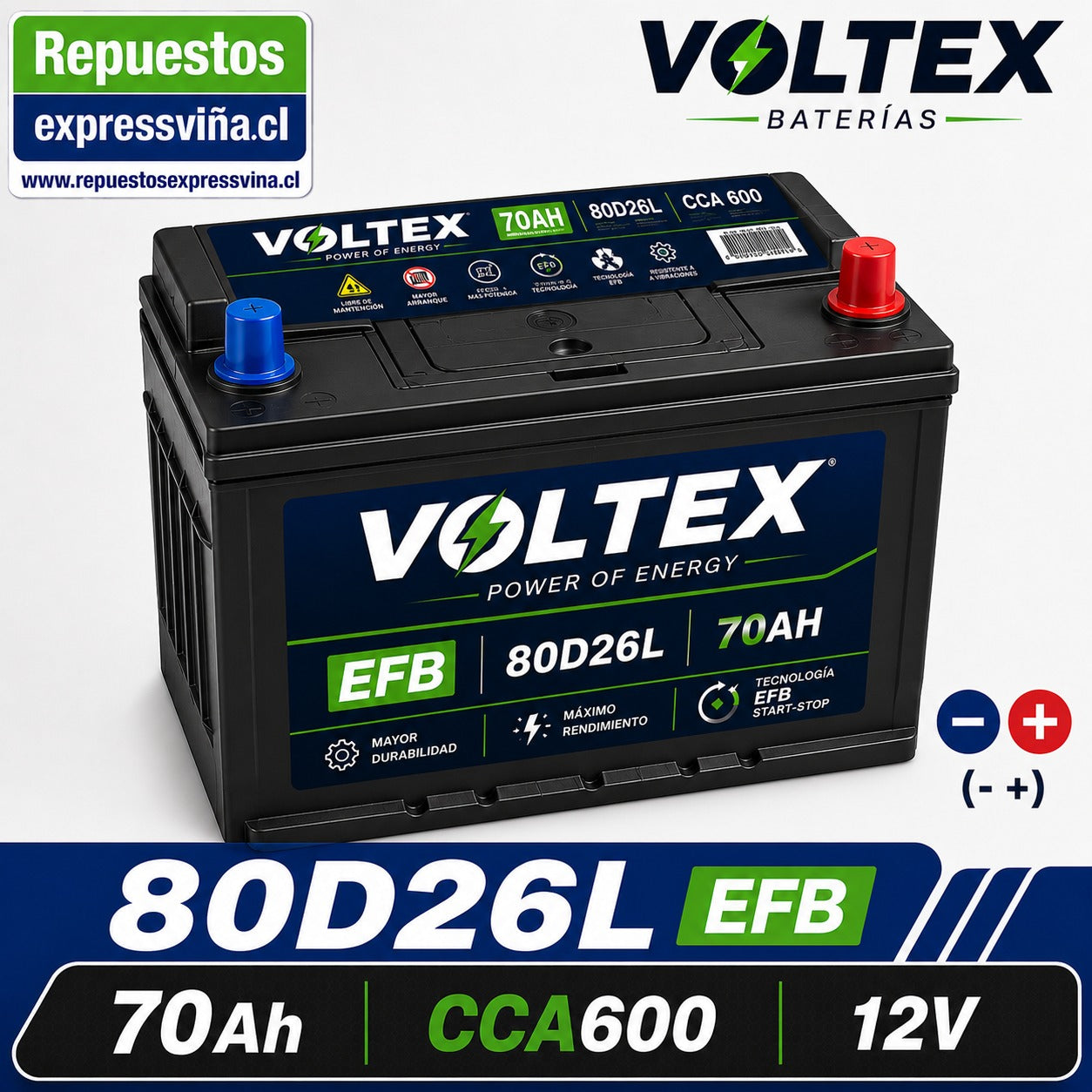BATERIA VOLTEX 70AH 600 CCA 12V POSITIVO DERECHA
