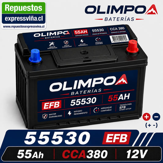 BATERIA OLIMPO 55 AH 380 CCA 12V POSITIVO DERECHA